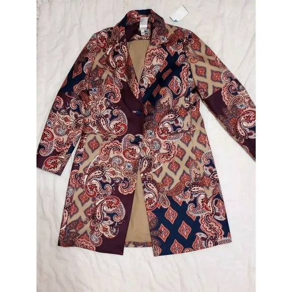 Chico’s Women’s Multicolor Patched Print Drama Coat New Sz 4 To 6 Chico's Sz 0 - Picture 8 of 12